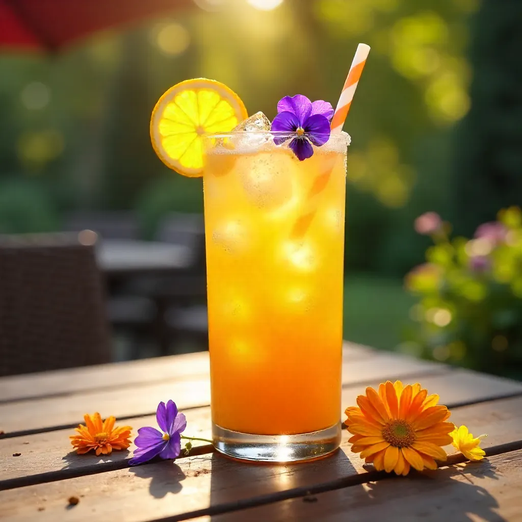Sunlit Citrus Cocktail with Edible Flower Garnish