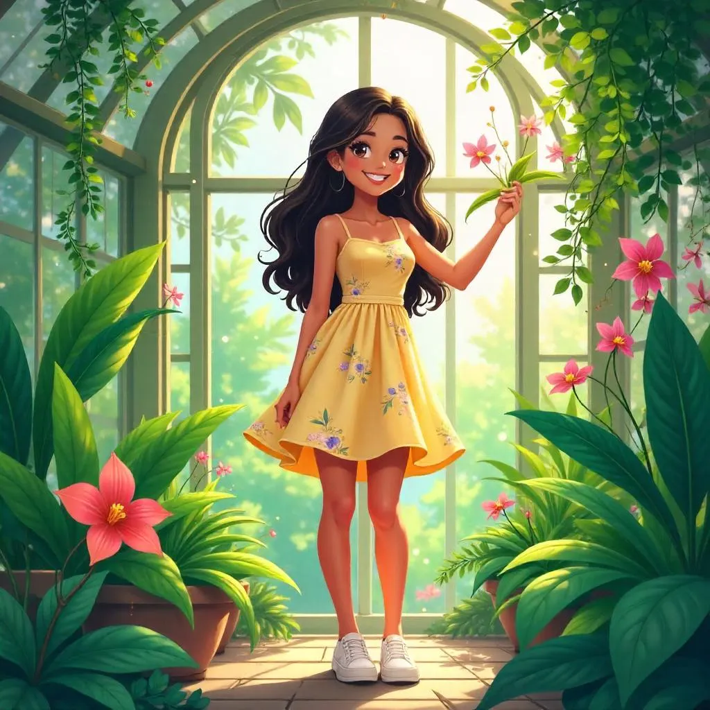 Cheerful Latina in a Glass Conservatory (Anime)