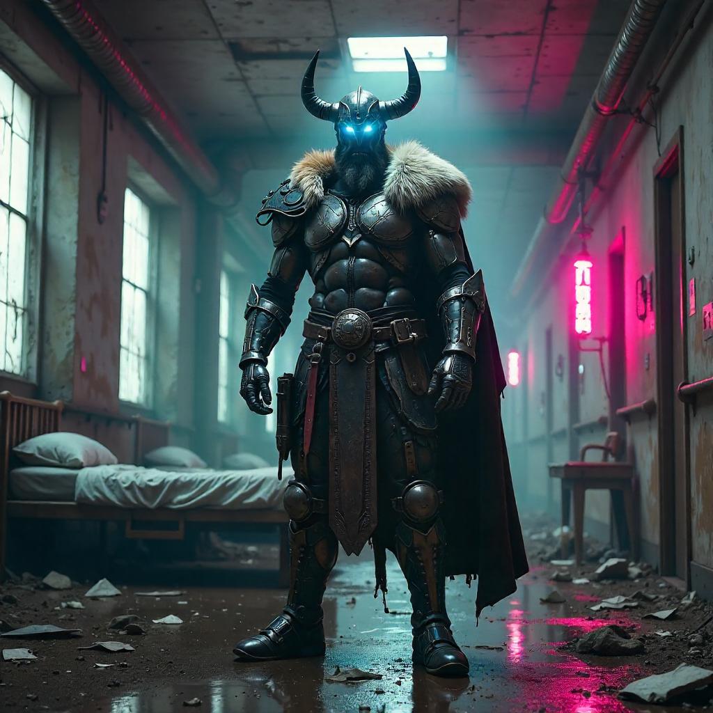 Cyberpunk Viking in an Abandoned Asylum