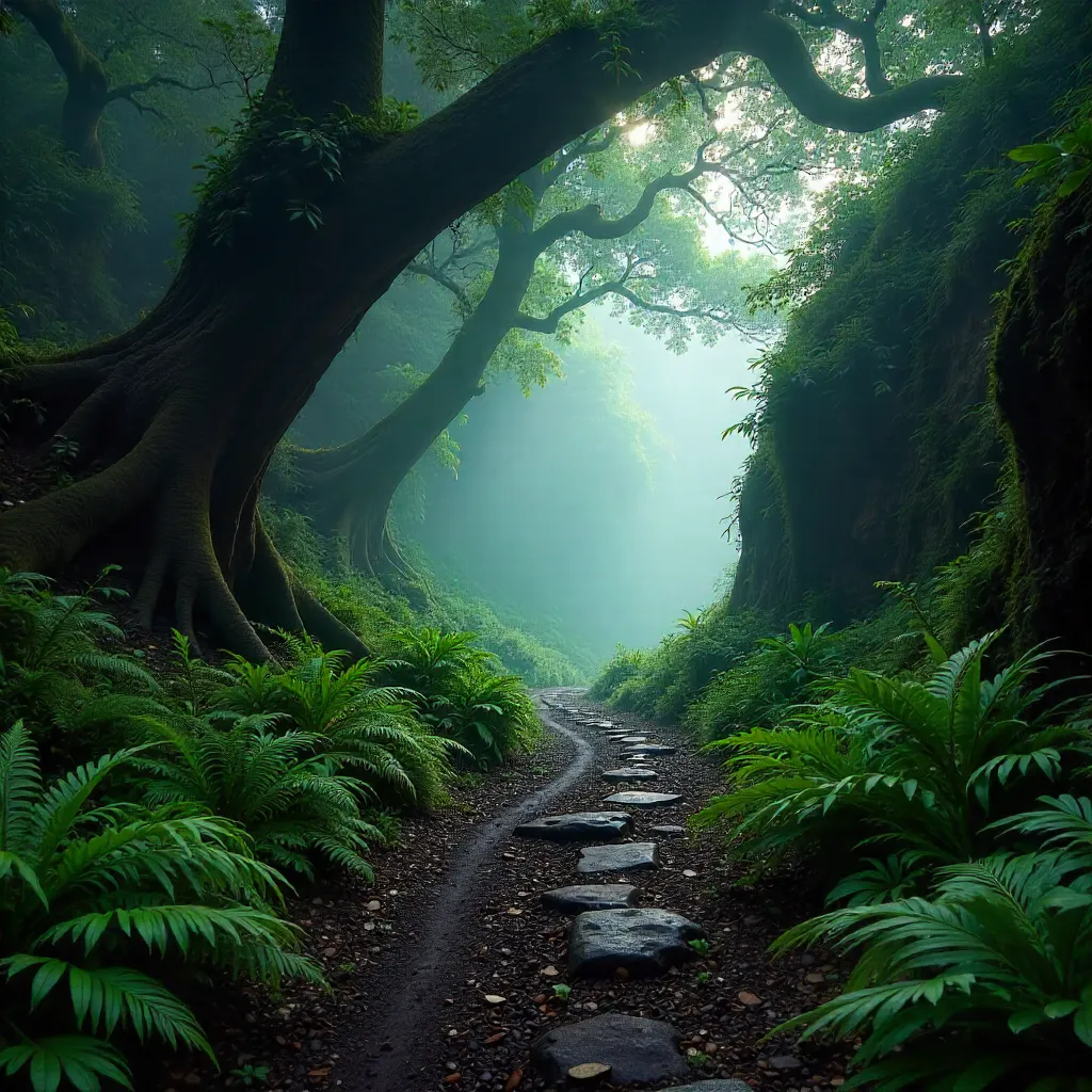 Mist-Wrapped Path Through Madeira’s Lush Laurel Forest