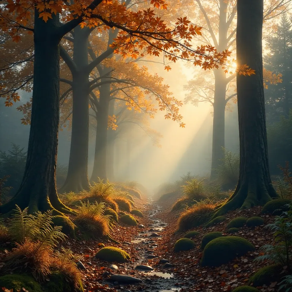 Mist-kissed Autumn Forest in Golden Light
