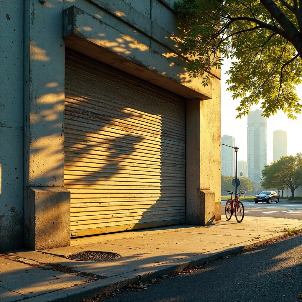 Dappled Sunlight on a City Garage Entrance