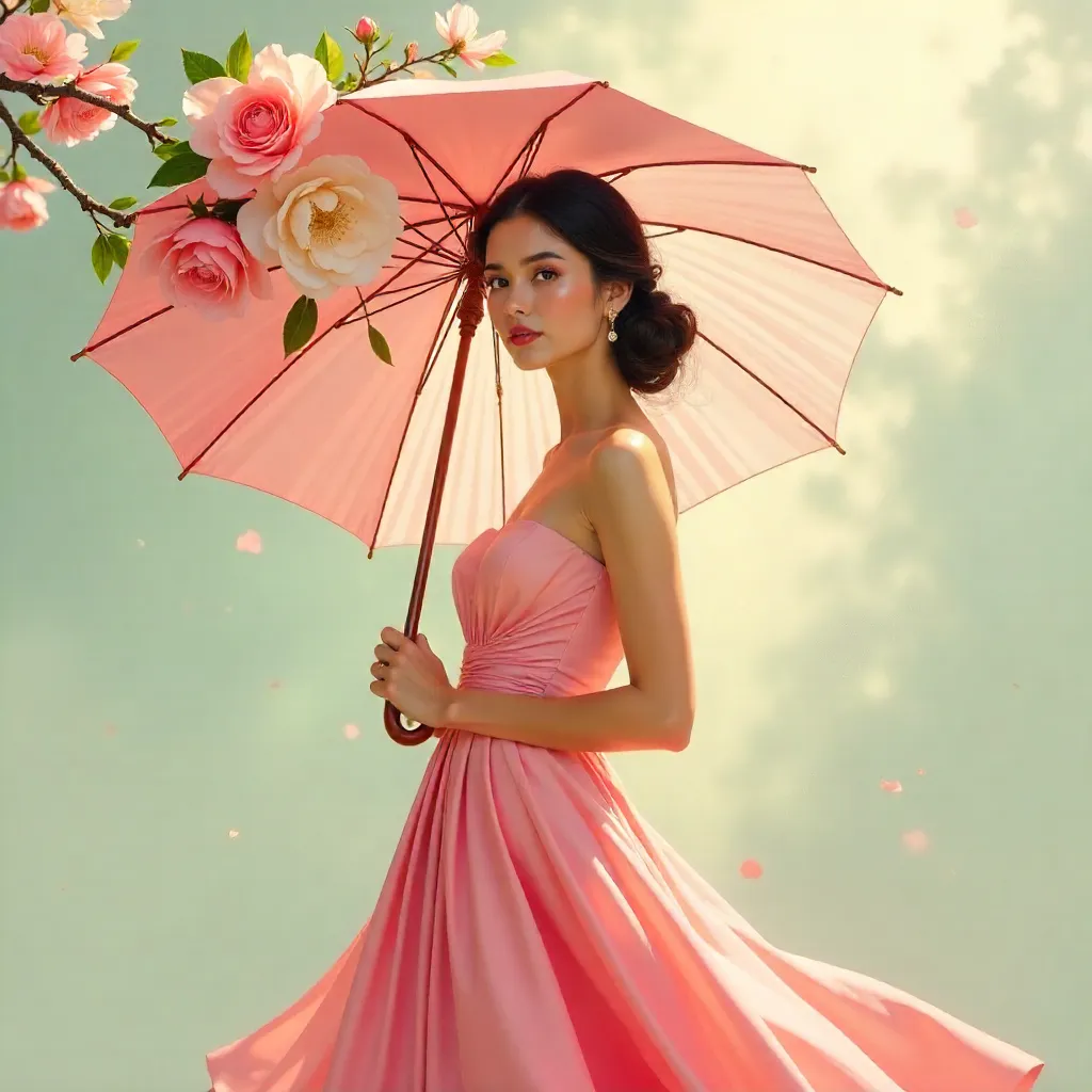 Floral Umbrella Couture Portrait in Pink