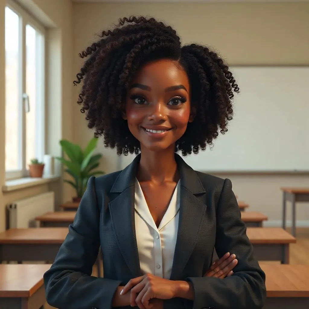 Beautiful Black Woman Student in a 3D Classroom