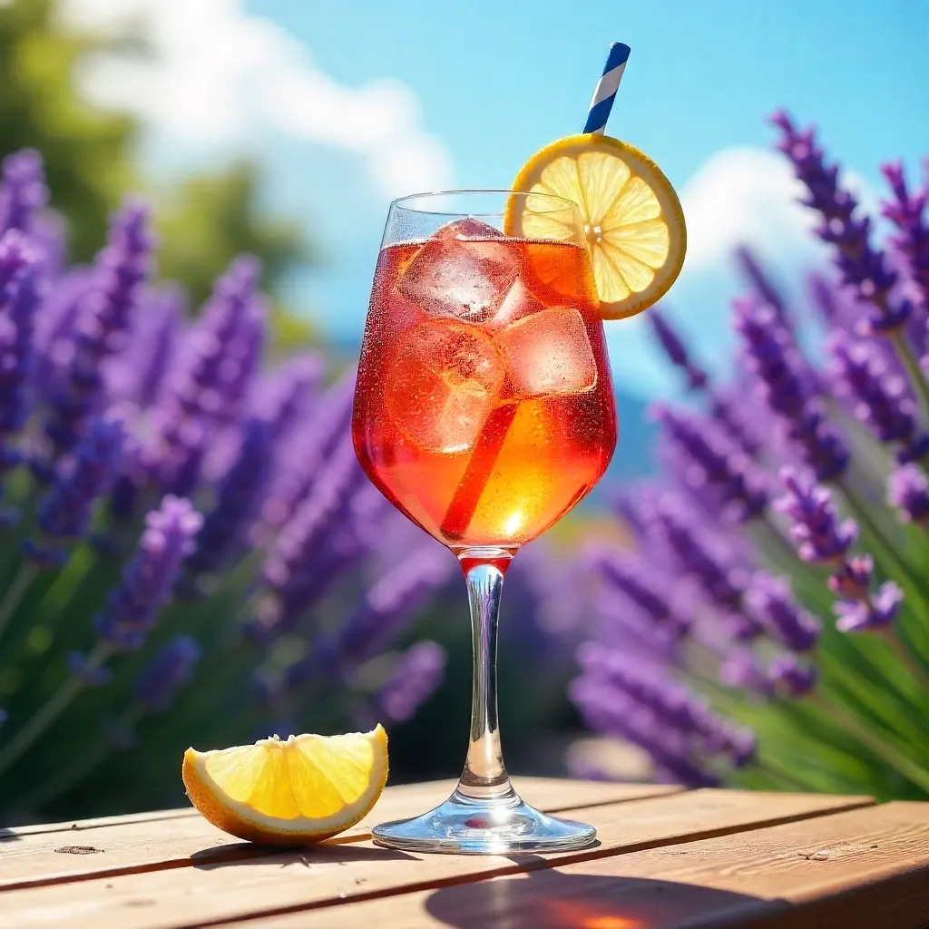 Sunny Lavender Patio Spritz with Lemon Slice and Straw