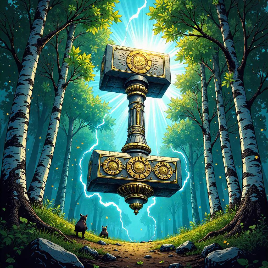 Divine Hammer in a Birch Forest: Comic Panel