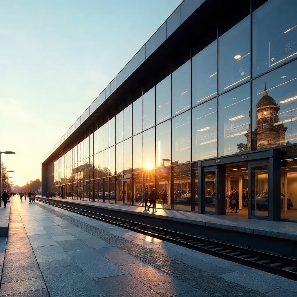 Elegant Glass Facade of Berlin Hauptbahnhof at Dusk