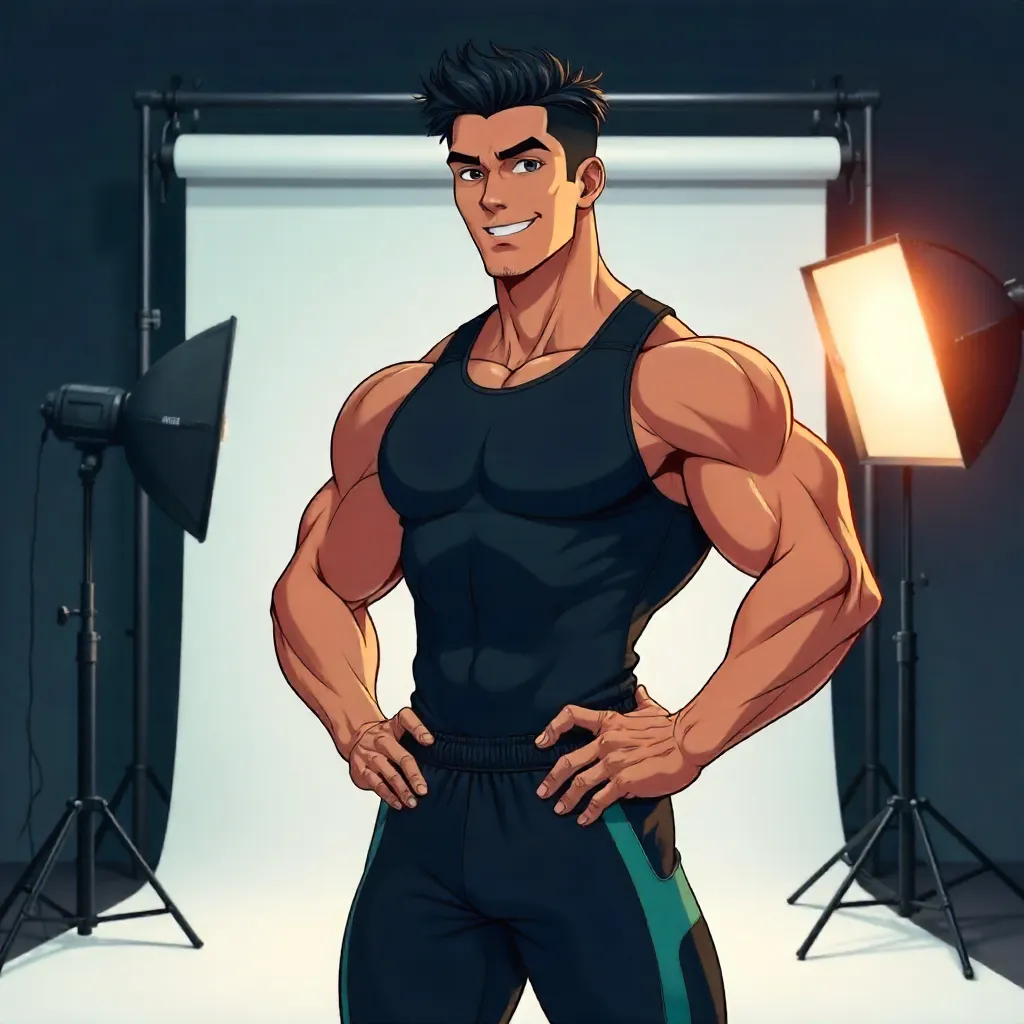 Athletic Latino Man in a Studio - Anime Style