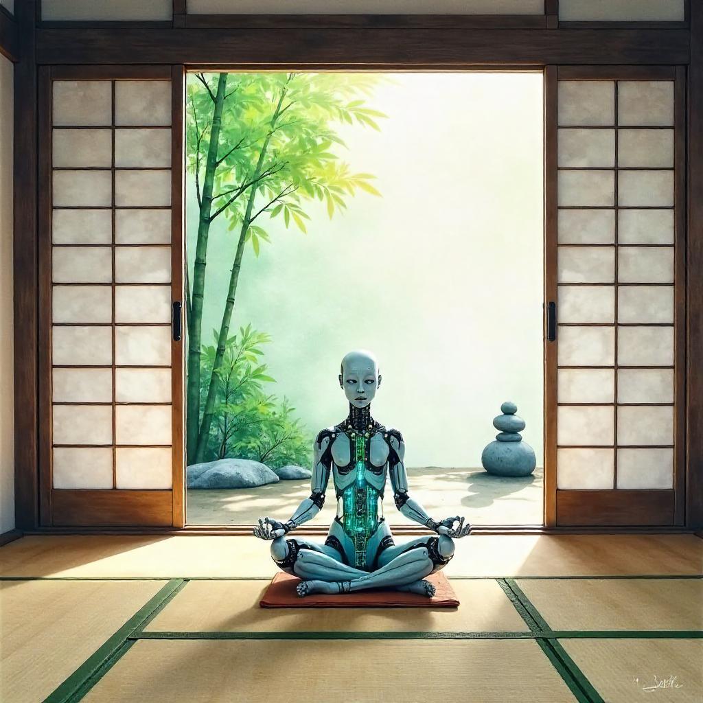 Zen Temple AI Construct in Watercolor