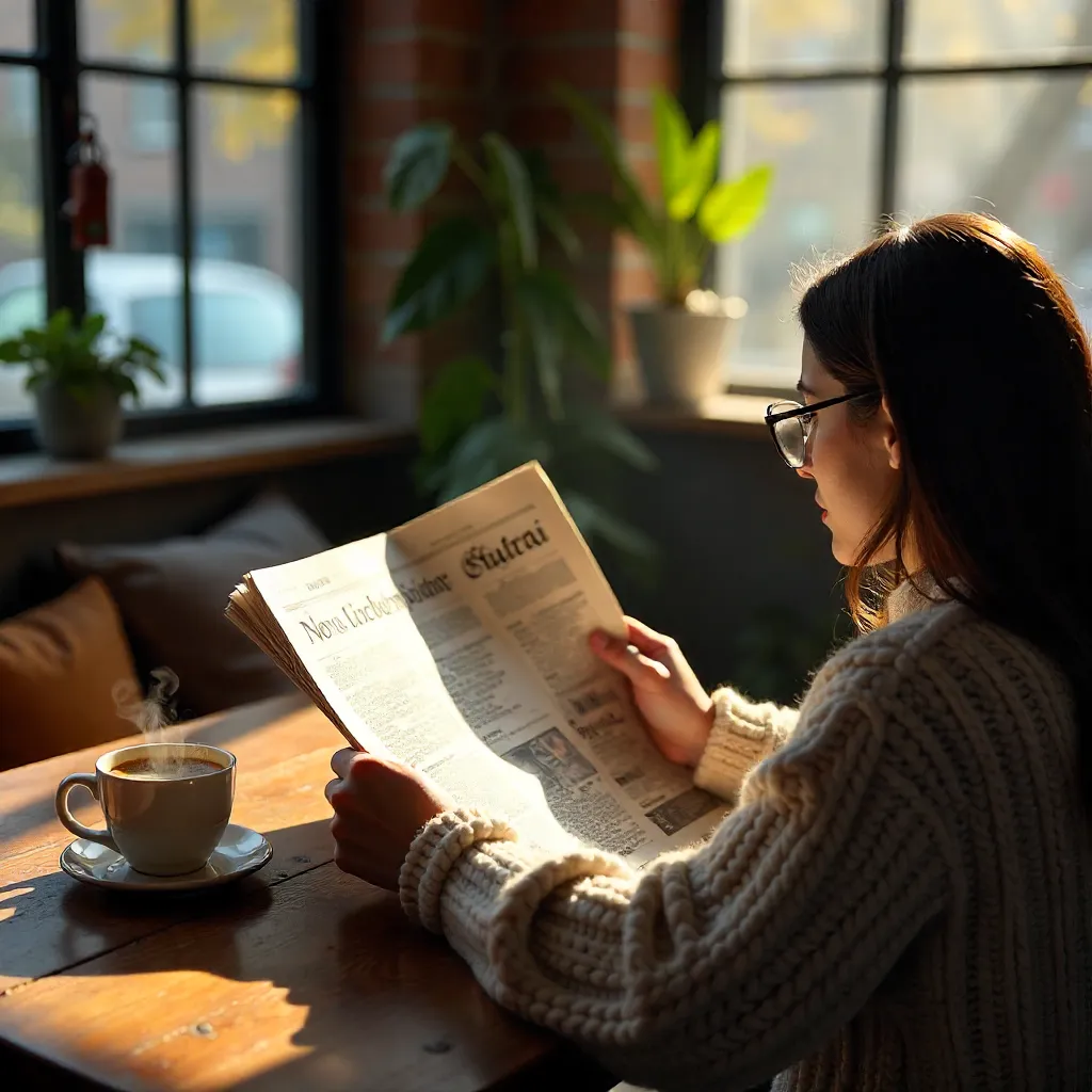 Cozy Café Moment: Reading the News with Coffee