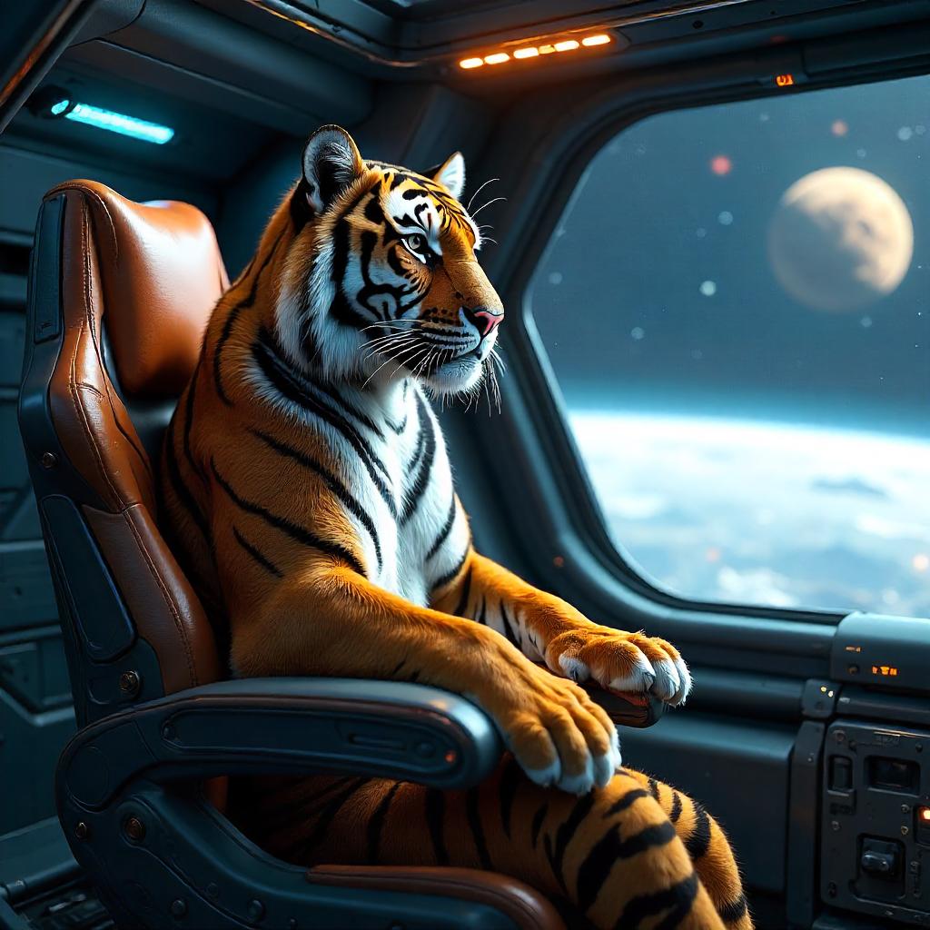 Tiger in a Stellar Spaceship: A 3D Render