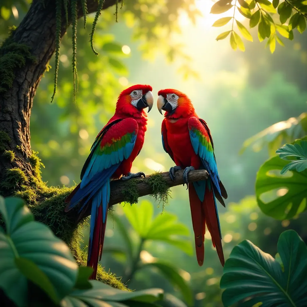 Vibrant Macaws in Cancun Jungle Canopy