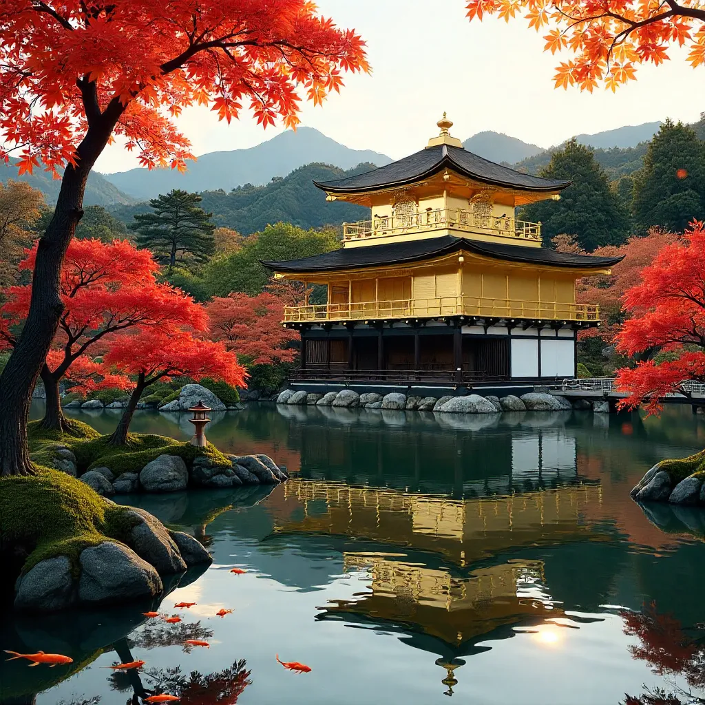 Golden Pavilion in Autumn: Kyoto's Kinkaku-ji Reflection