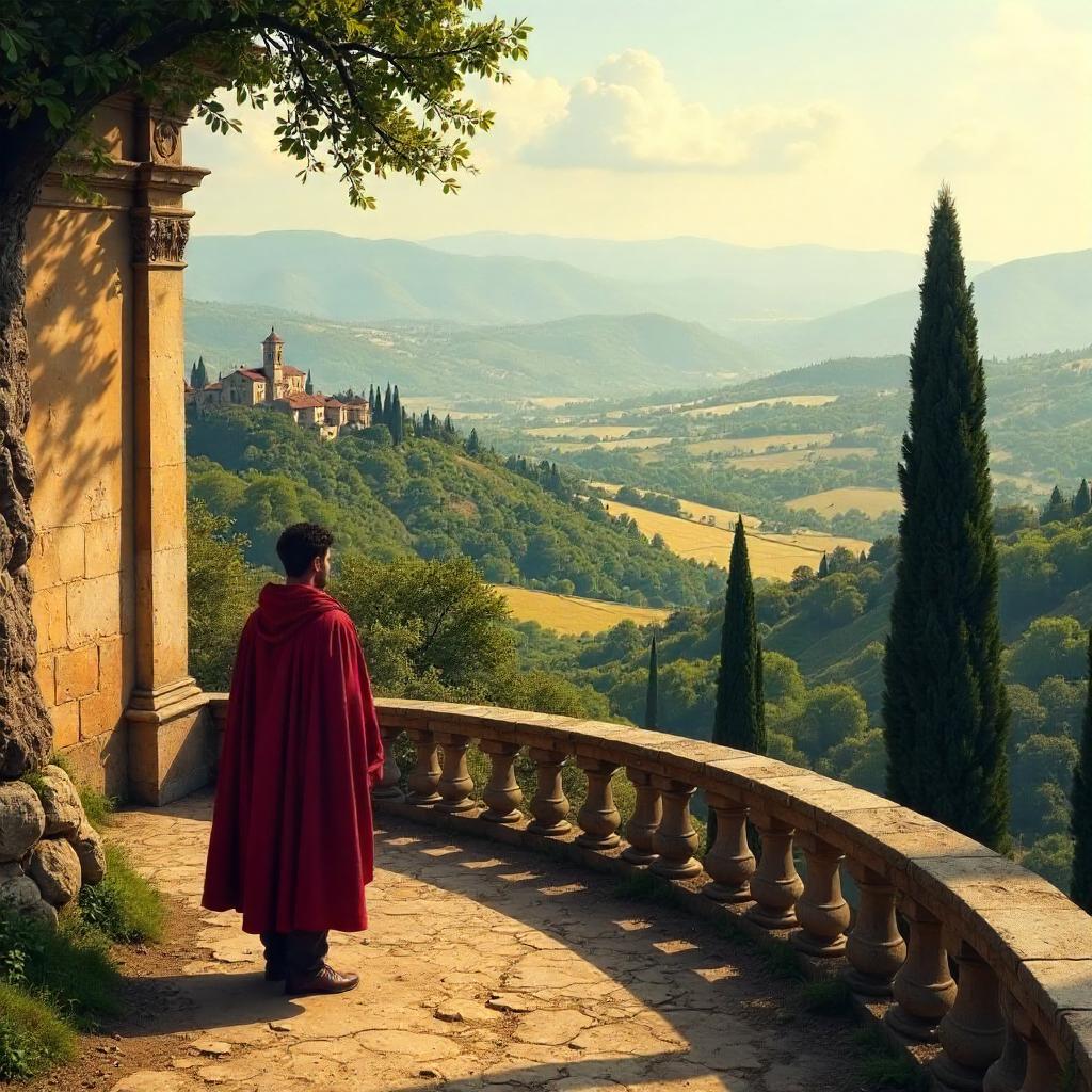 Photorealistic Renaissance Plateau: Tuscan Vista at Sunset
