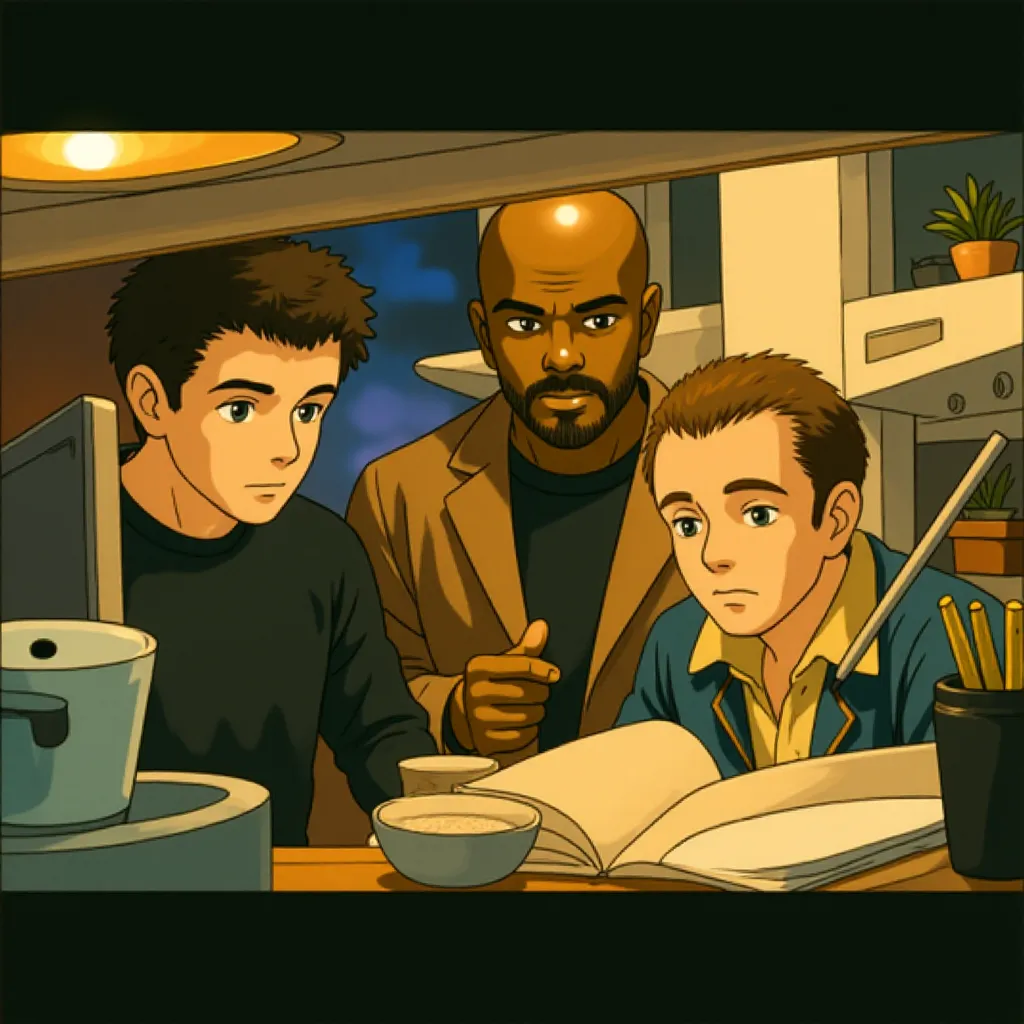 Tom Cruise, Ving Rhames, and Simon Pegg in Mission: Impossible III (2006) - Anime style