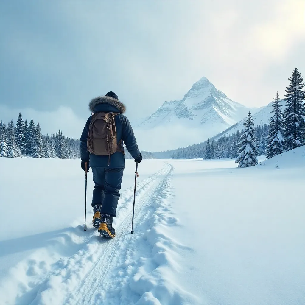Lone Hiker Across a Snowy Expanse