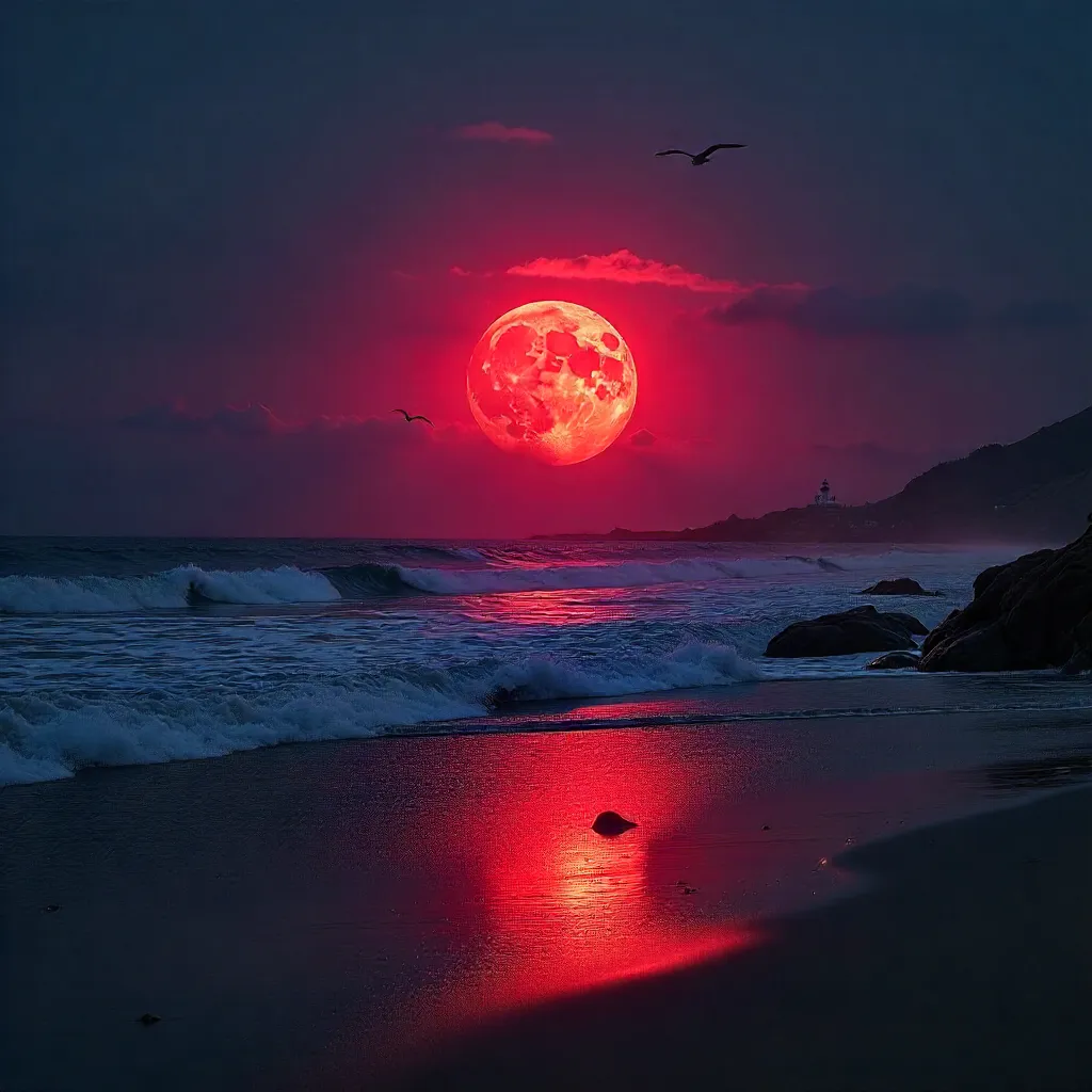 Blood Moon Rising Over Gqeberha's Ocean Horizon