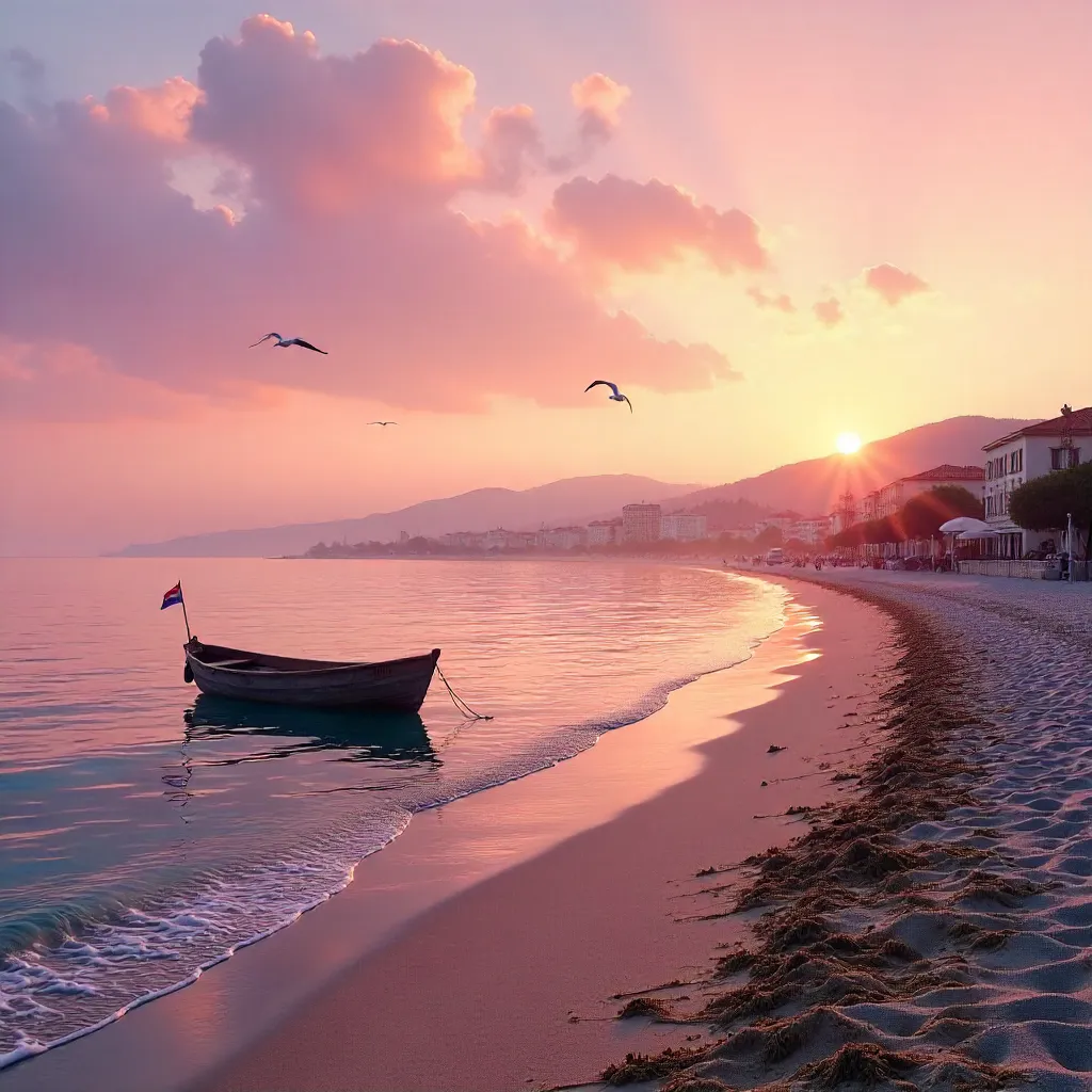 Pink Sunrise Over İzmir's Tranquil Aegean Coast