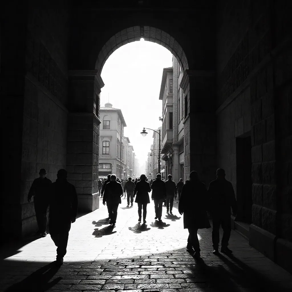 Ankara Archway: Contrasting Black-and-White Motion