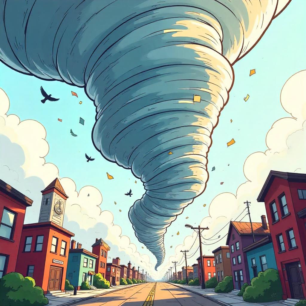 Cartoon Skyscraper Tornado Adventure