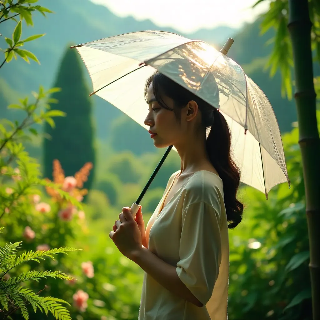 Introspective Profile under a Clear Umbrella in Đà Lạt