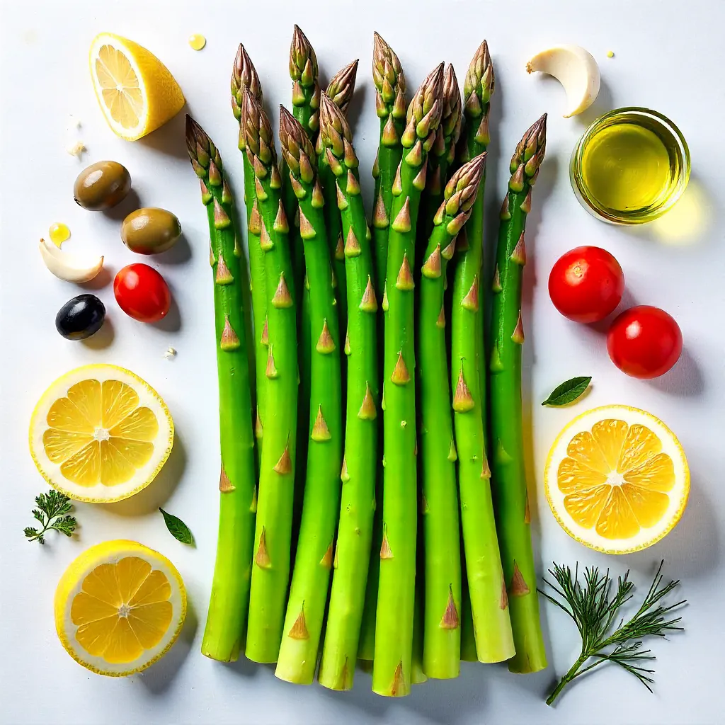 Vibrant Flat Lay of Asparagus and Artichokes on Light Surface