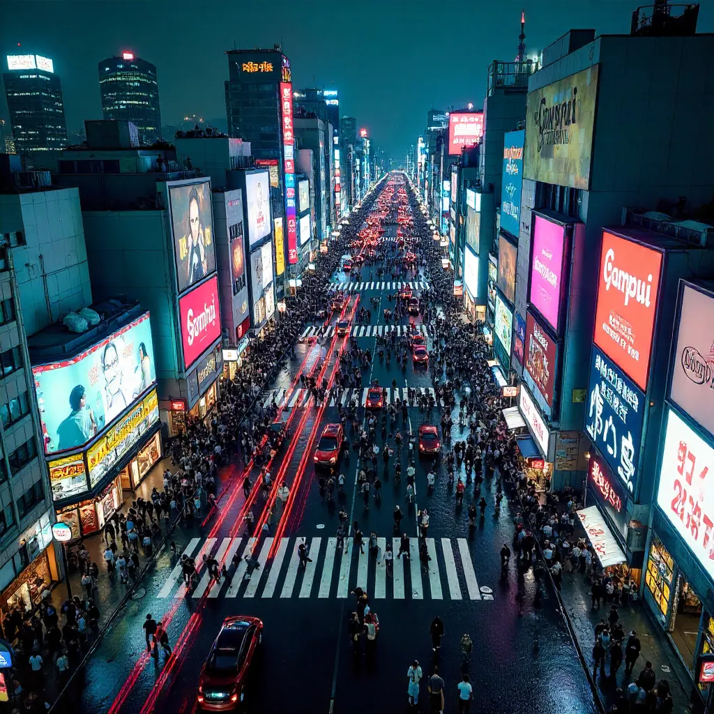 Aerial Night View of Shibuya Crossing