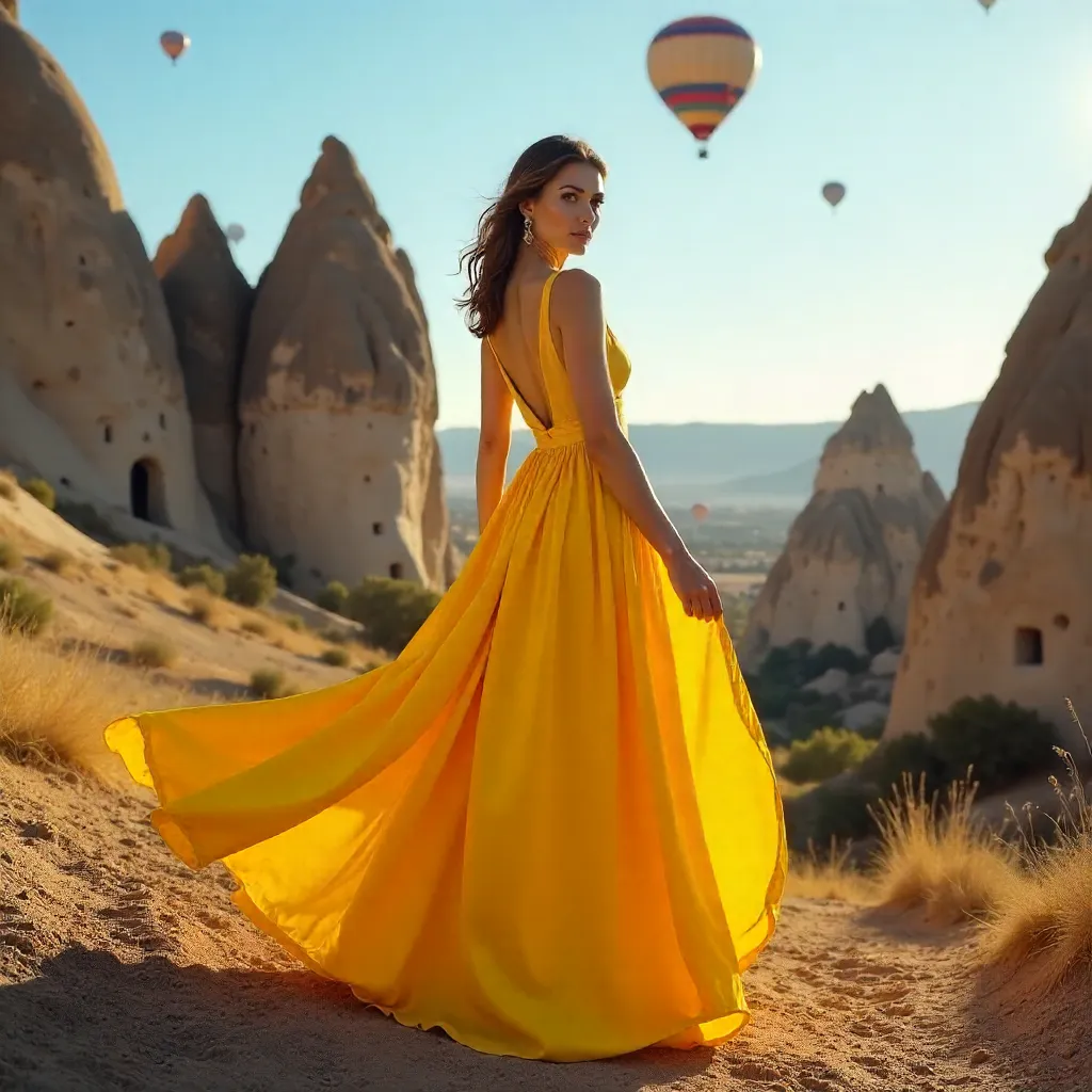 Yellow Dress Amid Cappadocian Giants