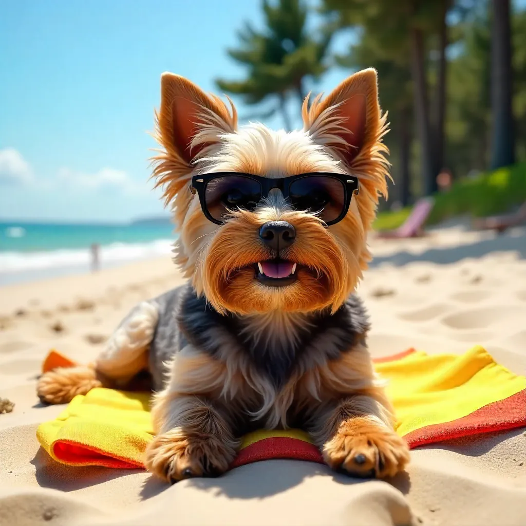 Sunny Latvian Day: Yorkie in Sunglasses Sunbathing