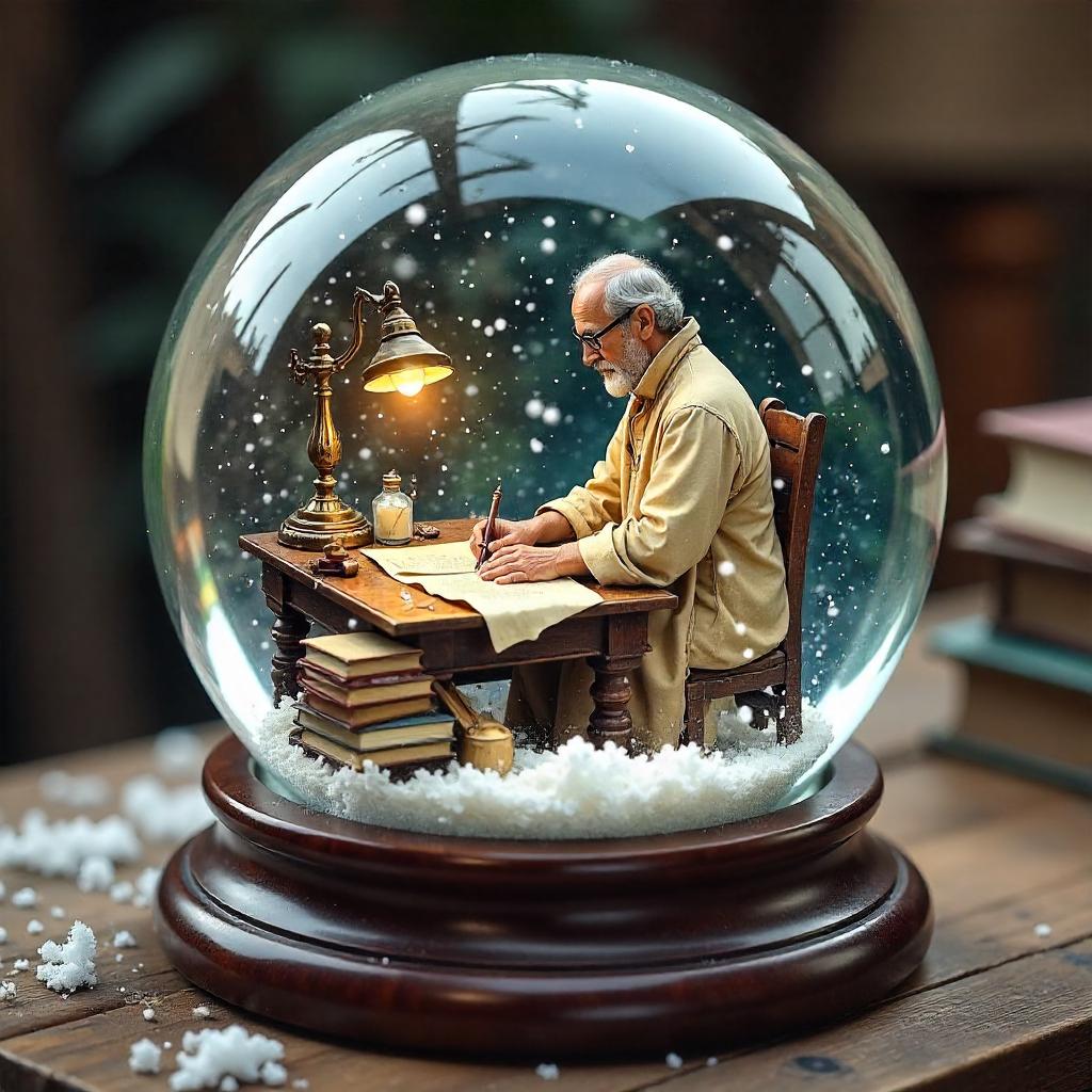 Watercolor Scholar Inside a Snow Globe