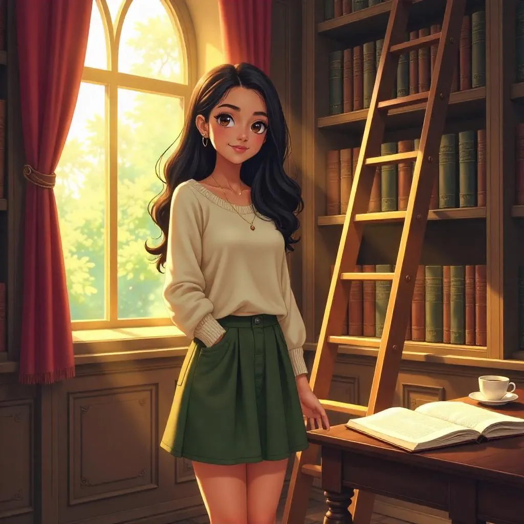 Latina Beauty in an Enchanted Library