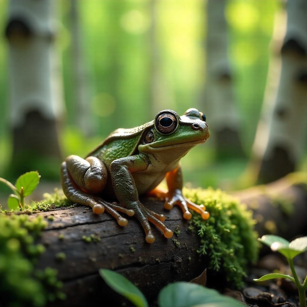 Photorealistic Frog in a Birch Forest
