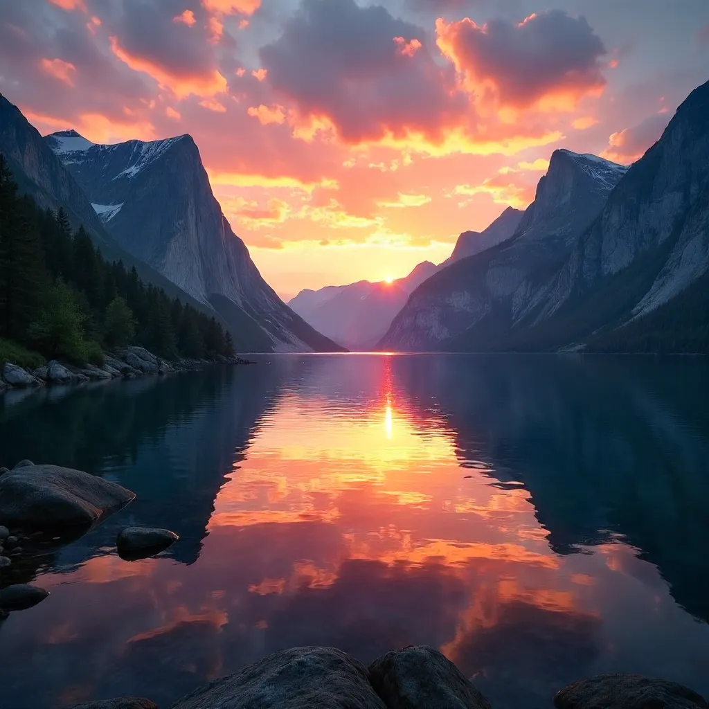 Sunset Over Norwegian Fjords: Velvet Horizon