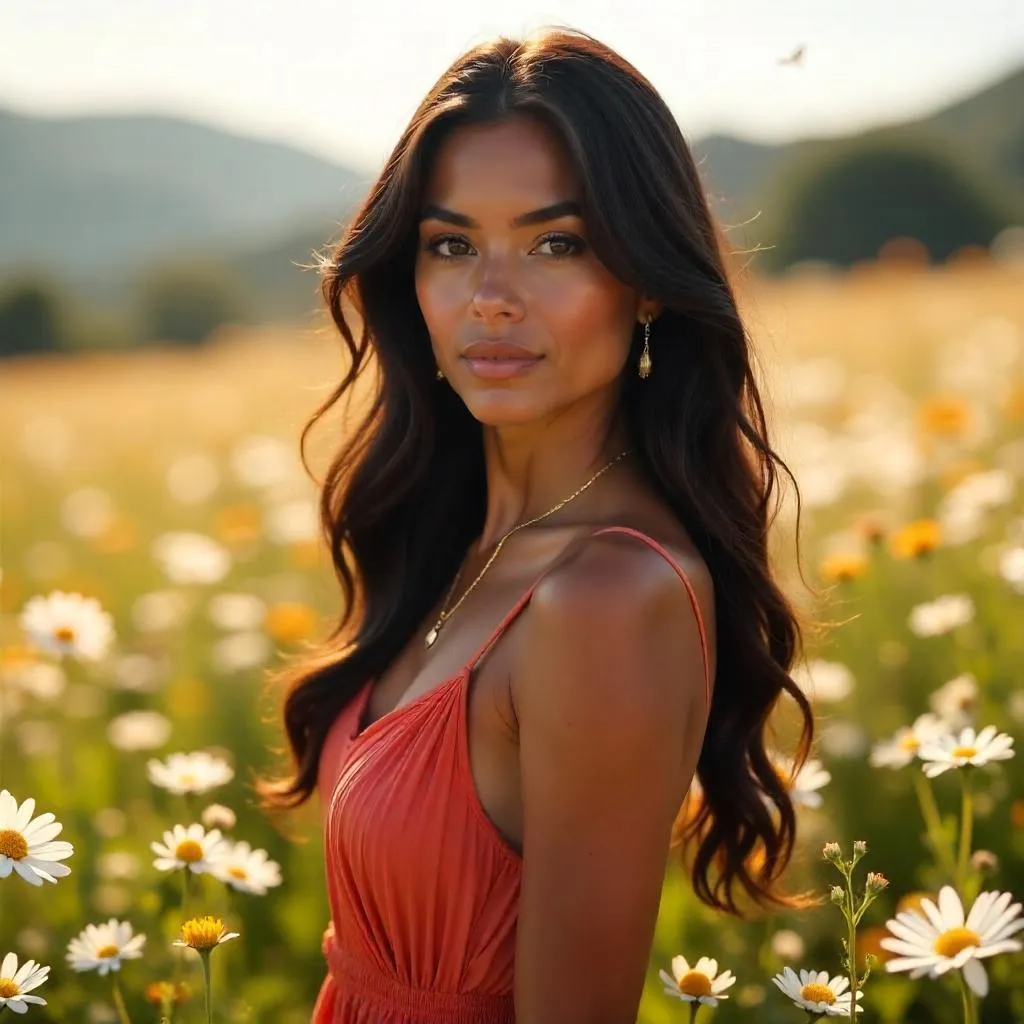 Sunlit Field Portrait of a Stylish Latina Woman