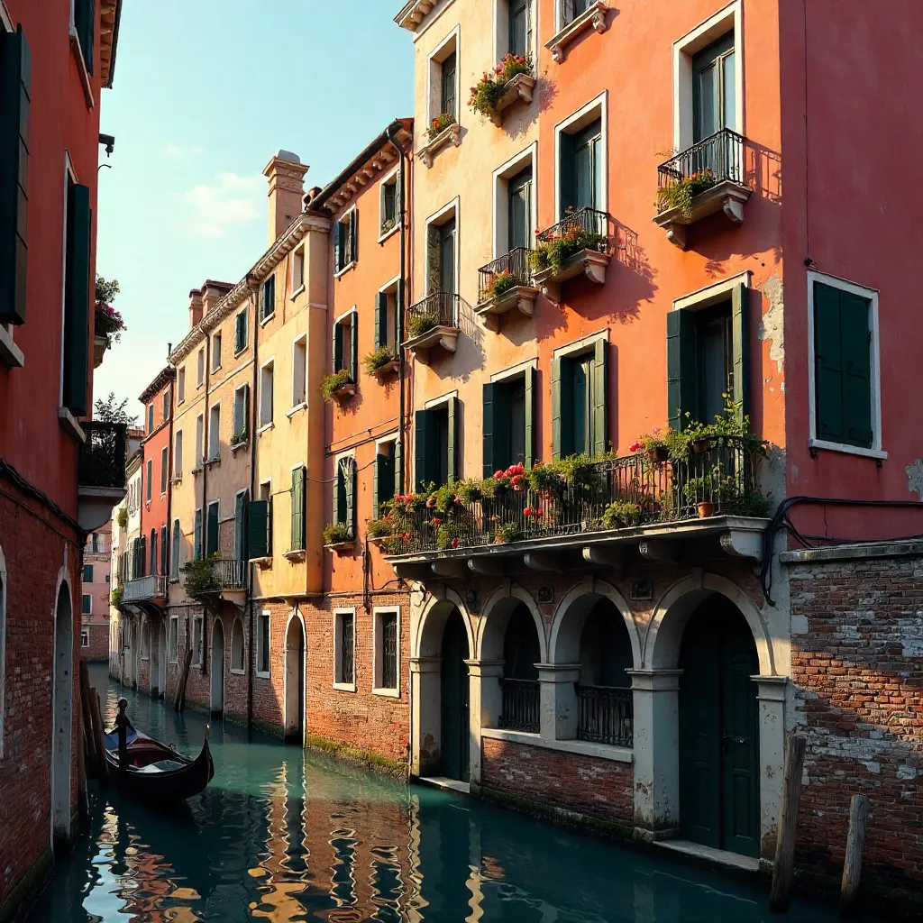 Vibrant Venetian Facade Over a Canal