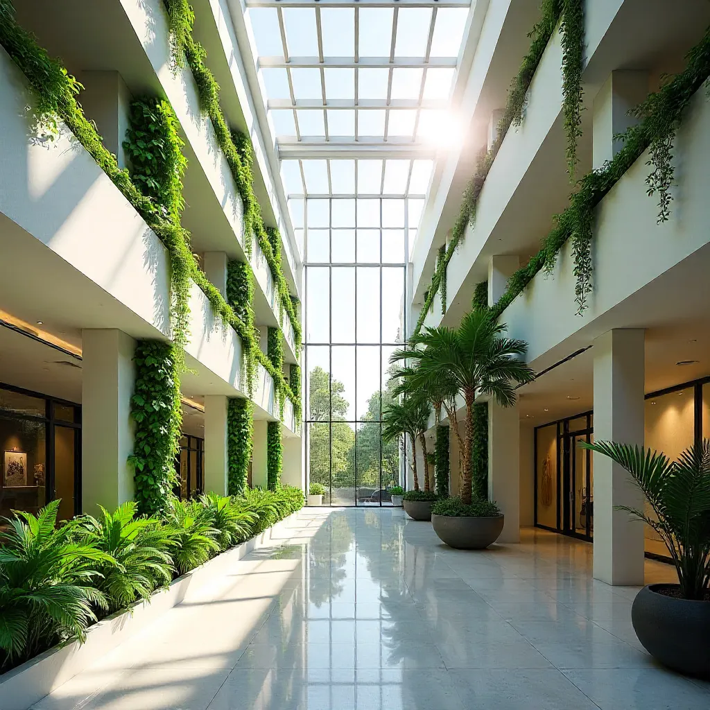 Upward View: Modern Atrium with Plants and Light