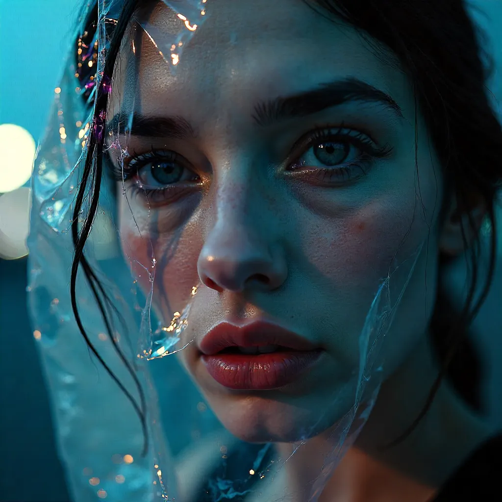 Portrait Peering Through Crinkled Plastic Wrap