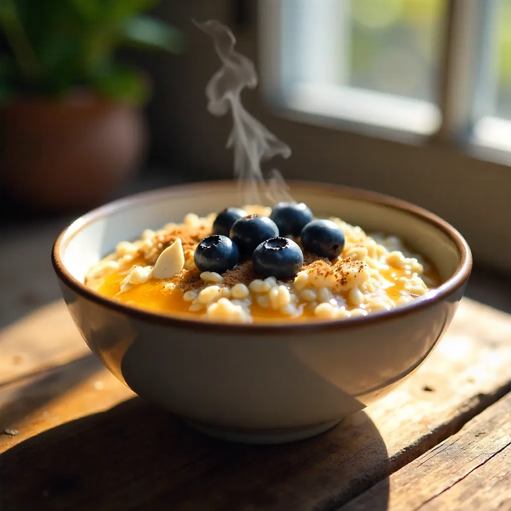 Healthy Oatmeal Bowl with Blueberries and Almonds