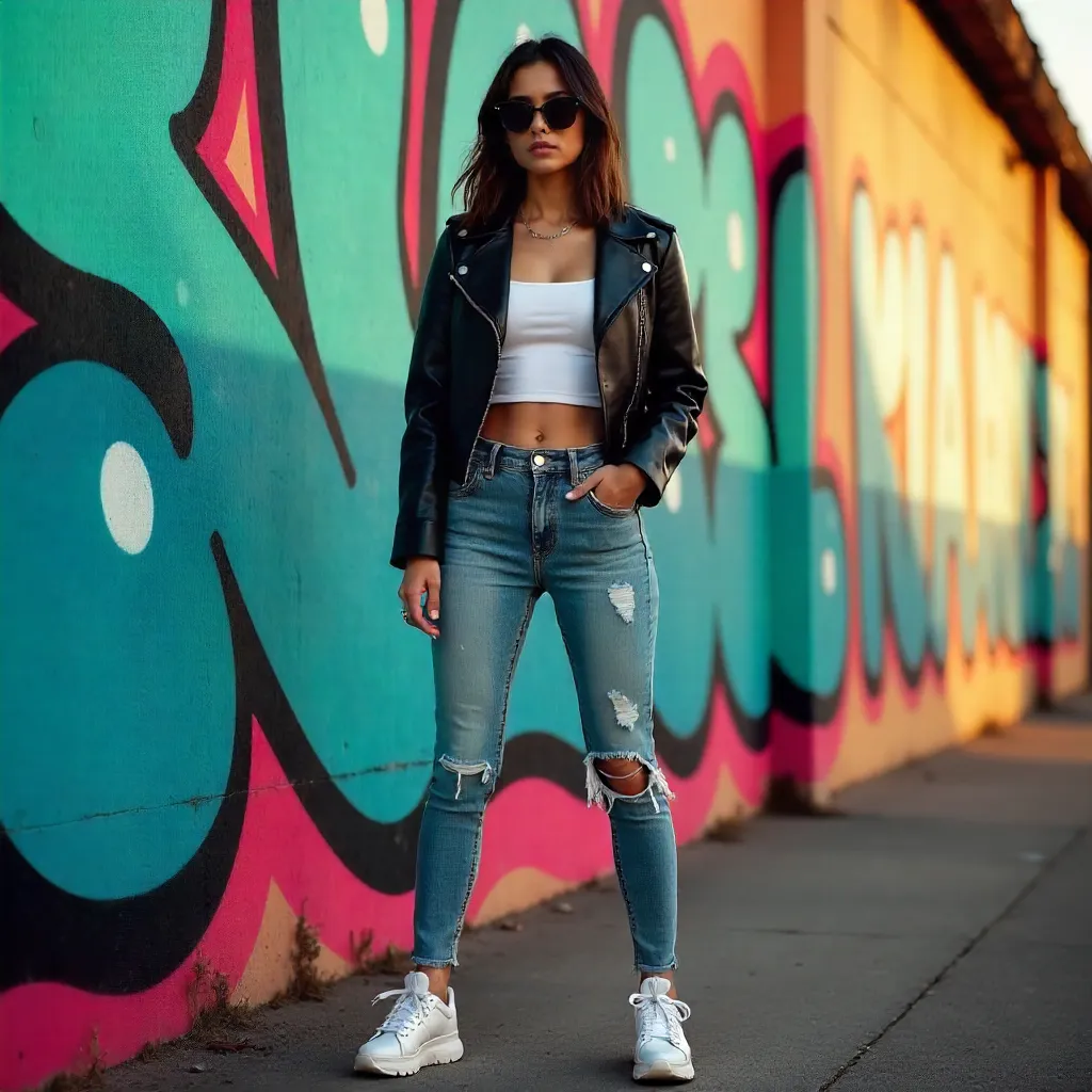 Confident City Style Against Graffiti Wall