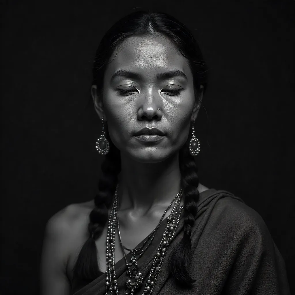 Serene Monochrome Portrait in Timeless Traditional Attire