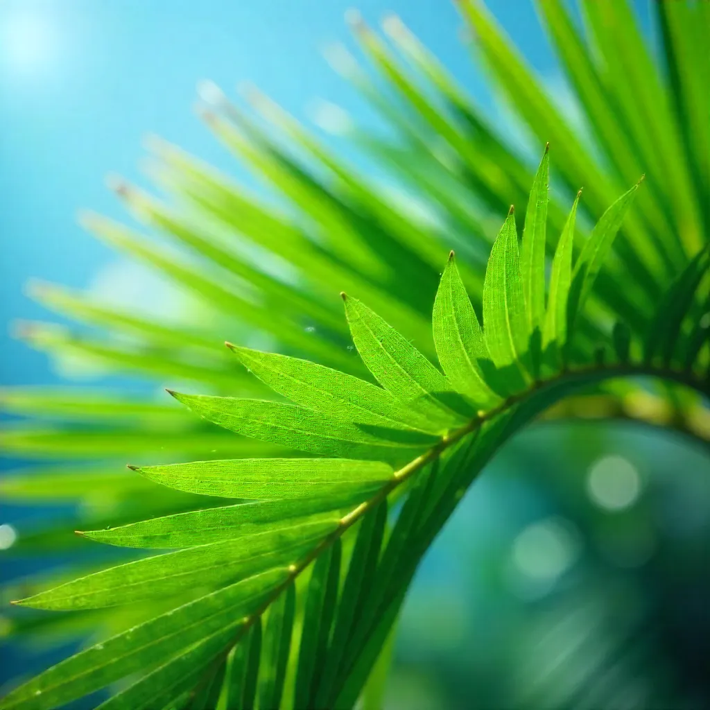 Vibrant Palm Leaves Against Clear Blue Sky