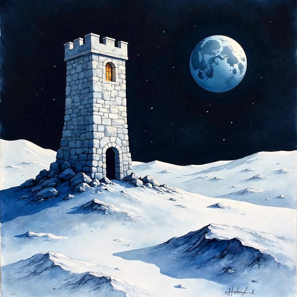 Moon Tower Watercolor Dream