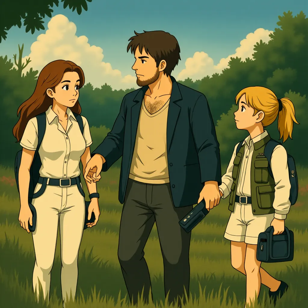 Scarlett Johansson, David Harbour, and Florence Pugh in Black Widow (2021) - Anime style