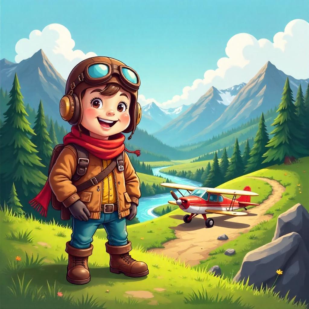 Playful Cartoon Pilot in a Mountain Valley