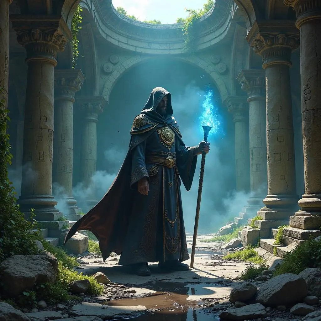 Wizard in Temple Ruins: 3D Render