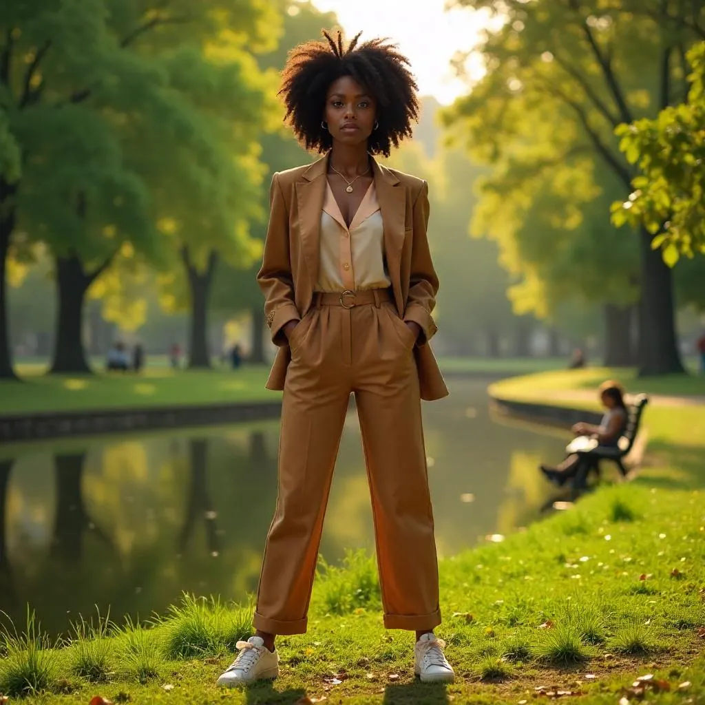Stylish Black Woman in a Park — Photorealistic Portrait
