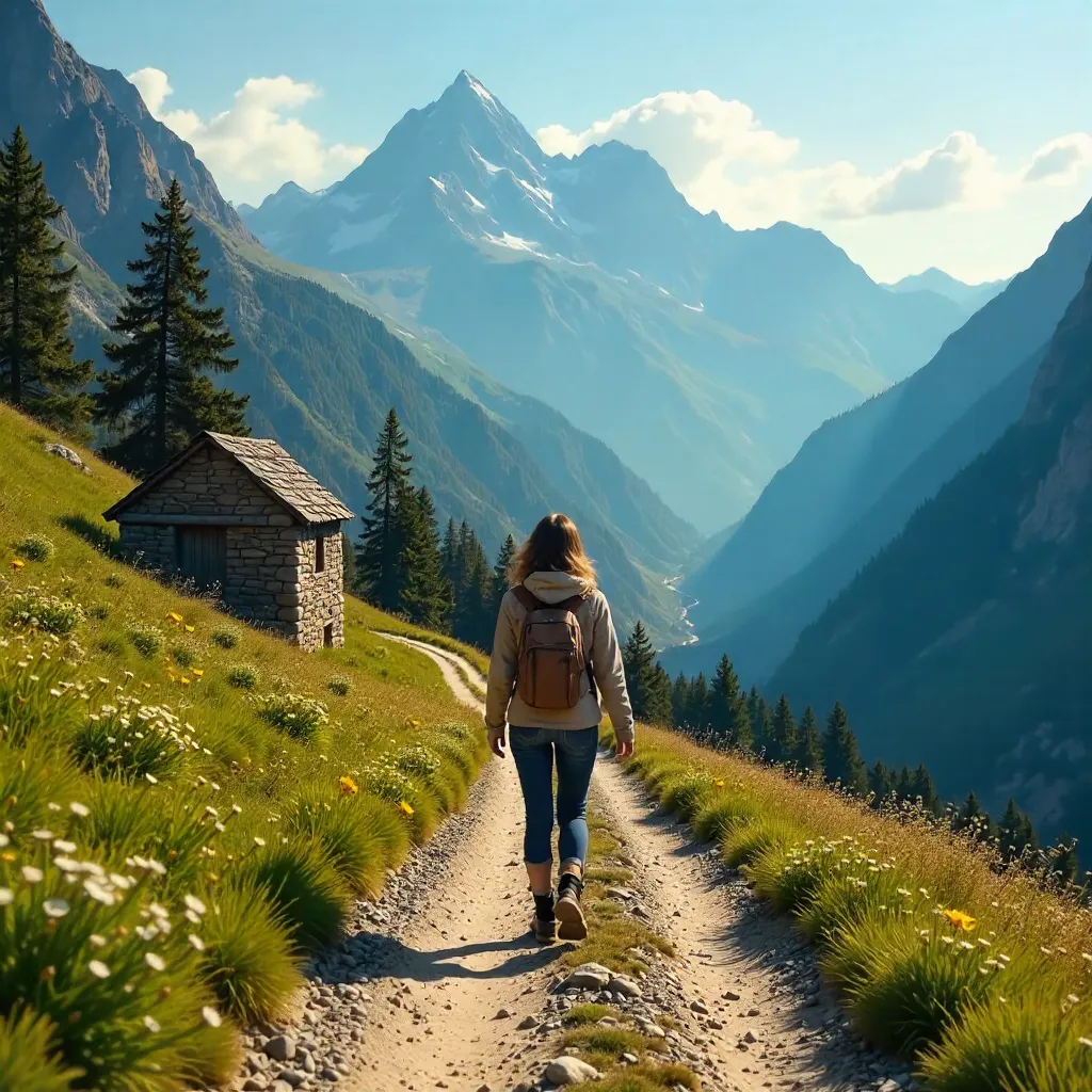 Free Spirit Walking a Caucasus Mountain Road, Georgia