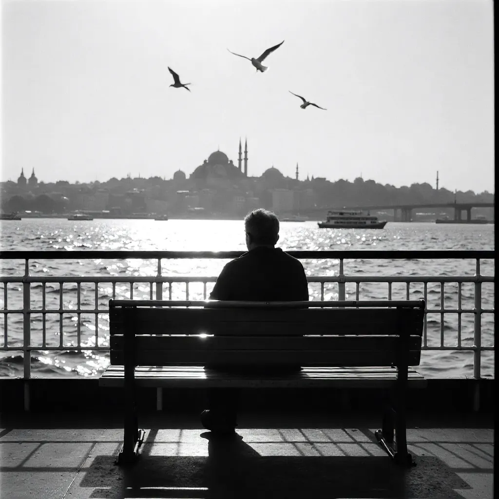 Solitude on a Bosphorus Ferry in Black and White