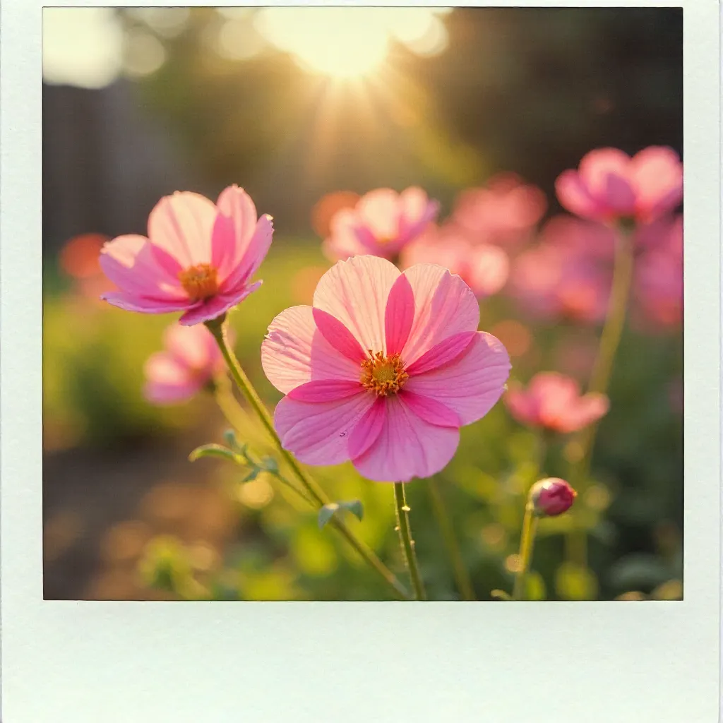 Polaroid Pink Blooms: Nostalgic Garden Moment