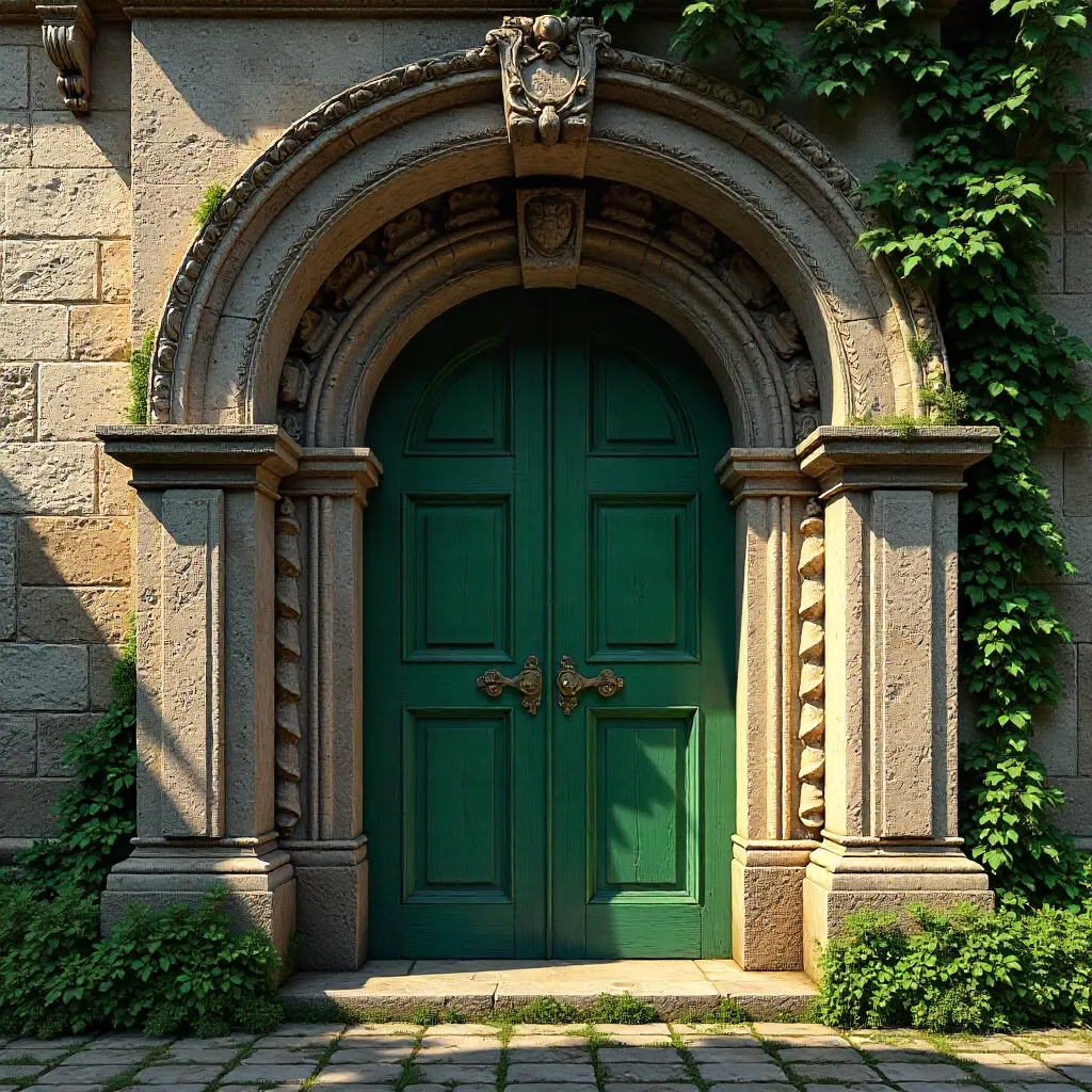 Ancient Archway Framing a Verdant Door